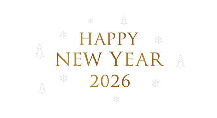 Elegant Happy New Year 2026 greeting with gold text on white.