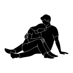 Silhouette illustration of a couple sitting together in an embrace pose