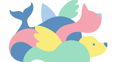 Colorful fantasy creature with wings and a whale tail.