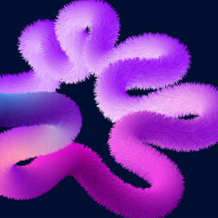 Abstract fluffy neon purple worm shape on dark background