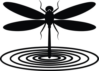Black Dragonfly Silhouette on Water with Ripples

