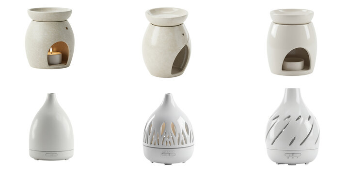 Collection of six elegant ceramic vases and jars in various shapes and textures displayed against a black background