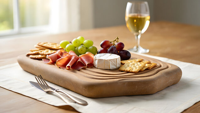 Elegant charcuterie board with grapes cheese and crackers - Powered by Adobe
