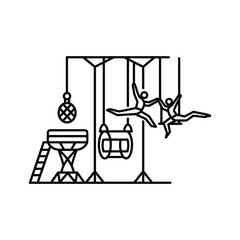 Circus Aerialists and Equipment Line Art Icon