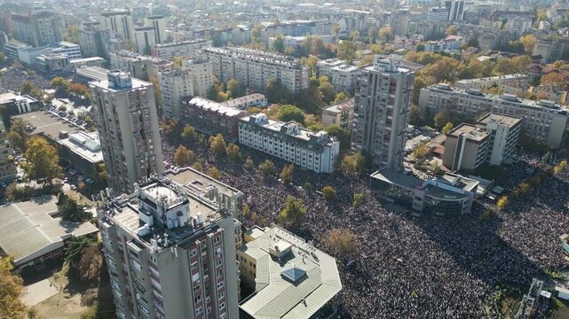Aerial view of protestants in Serbia