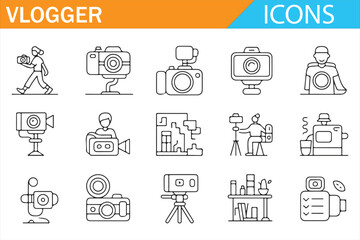 Multimedia blogging and recording studio outline symbol set