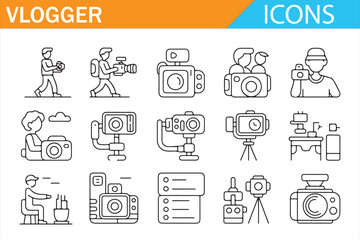 Online video producer and influencer outline symbol set