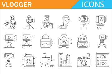 Digital content creation and video blogging linear icon pack