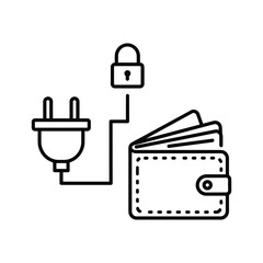 Digital Wallet Security and Financial Protection Concept Icon with Plug and Padlock