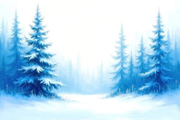 Obraz premium A painting of a snowy forest with blue trees