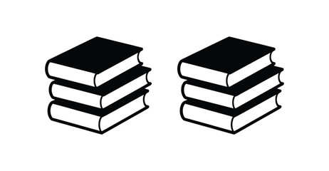  Minimal black and white vector illustration of two stacks of books arranged in neat piles, symbolizing education, knowledge, learning resources, study materials, literature and academic concepts
