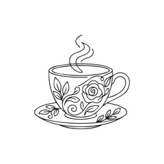 Decorative Tea Cup Line Art Vector