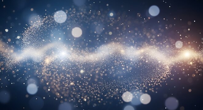 Abstract blue space background with glowing bright Christmas snowflakes and holiday bokeh stars