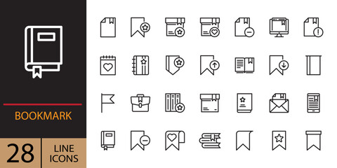 Book, Bookmark, Diary Line Icon Collection. Outline Signs for Graphic and Web Design, Apps, Adverts, Various Cards. Outline icons set for Bookmark. Access digital to star slot tab bookmark icons next.