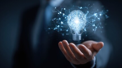 Creative idea concept glowing brain light bulb