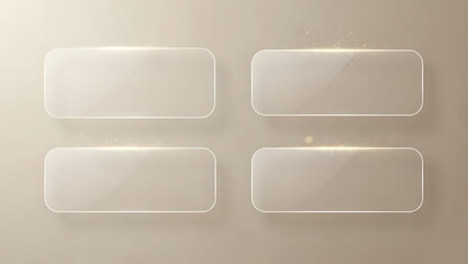 Four transparent glass rectangles with rounded corners on a textured background