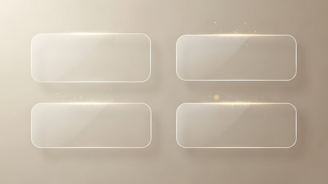 Four transparent glass rectangles with rounded corners on a textured background