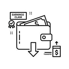 Earnings Claim, Wallet, and Money Transfer Outline Icon