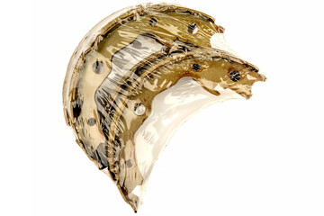 A close-up of new rear car brake pads with dark gray friction material and a metal backing. White background.