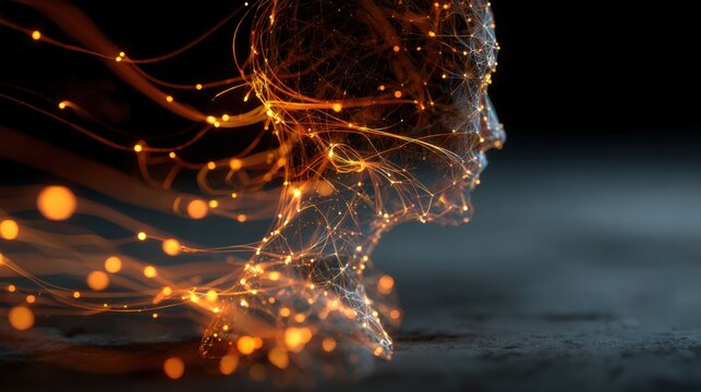 Glowing abstract human head with digital connections