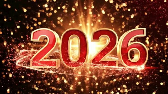 Celebrate 2026 with dynamic gold and red graphics for a modern New Years celebration