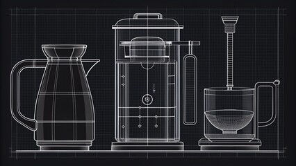 Isolated vector illustration of a black kitchen coffee maker machine with a glass cup and beverage container set on a white background icon