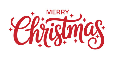  “Elegant Merry Christmas typography design in festive red script lettering with decorative stars and swirls, perfect for holiday greetings, seasonal cards, winter celebrations and festive artwork the