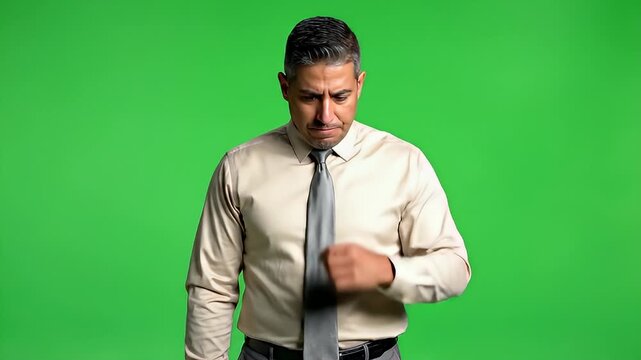 Business professional on green screen thinking pose video.