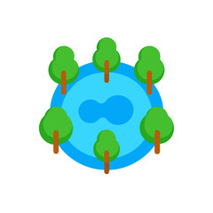 Small lake surrounded by trees in cartoon style on transparent background