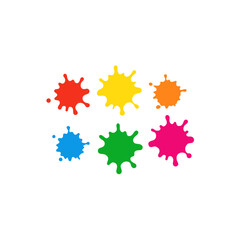 Naklejka premium Six colorful paint splatters arranged in two rows on transparent background