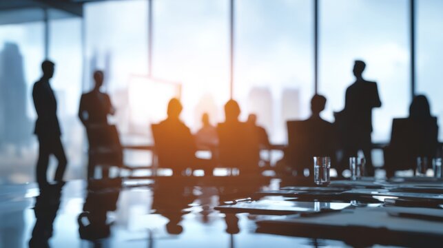 Silhouettes of business people in modern conference room