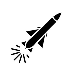 Black silhouette of a rocket launching upwards fast on transparent background