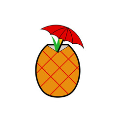Pineapple with cocktail umbrella summer illustration on transparent background