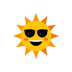 Happy sun wearing sunglasses with a big smile face on transparent background