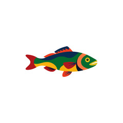 Illustration of a colorful fish with red and green on transparent background