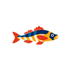 Illustration of a colorful striped cartoon fish on transparent background