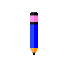 Illustration of a blue pencil with pink eraser top on transparent background