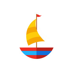 Illustration of a brightly colored cartoon sailboat on transparent background