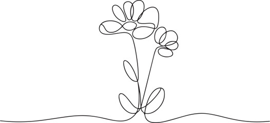 continuous line drawing of natural flowers vector illustration. one line Icon drawing