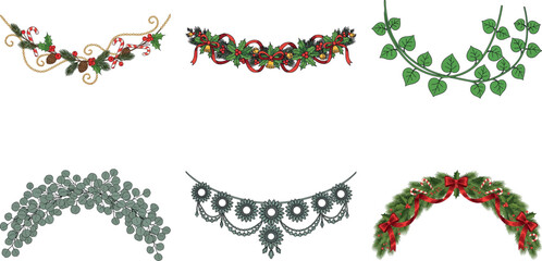 Collection of green wreaths and garlands isolated on transparent background, perfect for adding a touch of nature to designs