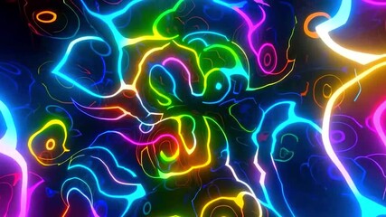 Vibrant neon liquid waves forming dynamic abstract motion art. Colorful glowing fluid lines creating energetic futuristic visuals. Hypnotic neon swirl animation with flowing multicolor patterns - Powered by Adobe