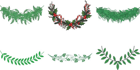 Collection of decorative garlands for festive celebrations isolated on transparent background christmas and new year ornaments