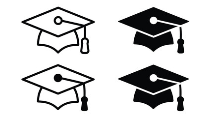 Four graduation cap icons in black and white showing academic achievement and educational success symbols