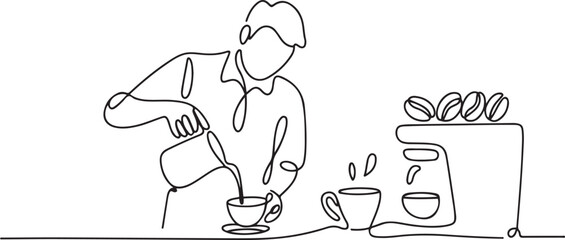 continuous line drawing of staff coffee vector illustration. one line Icon drawing