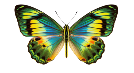 Colorful Morpho butterfly with intricate wing patterns isolated PNG with Transparent Background