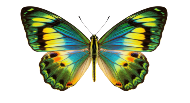 Colorful Morpho butterfly with intricate wing patterns isolated PNG with Transparent Background