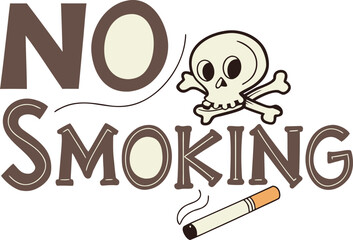 No smoking sign with skull symbol and cigarette illustration for health