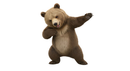 Cartoon brown bear character doing the dab pose isolated PNG with Transparent Background