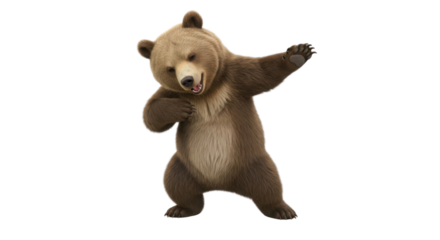 Cartoon brown bear character doing the dab pose isolated PNG with Transparent Background