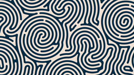 Naklejka premium A repeating pattern of dark blue concentric circles and curved lines on a light beige background design